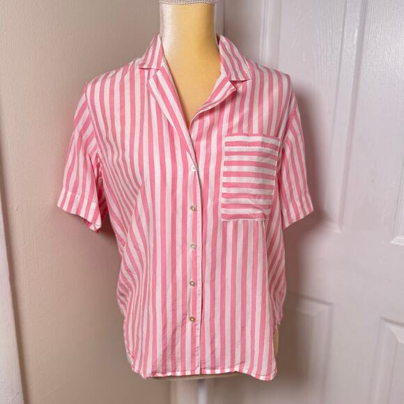 AYR The Pool Boy Shirt Pink & White Stripe Silk Blend Size Small - Picture 2 of 7